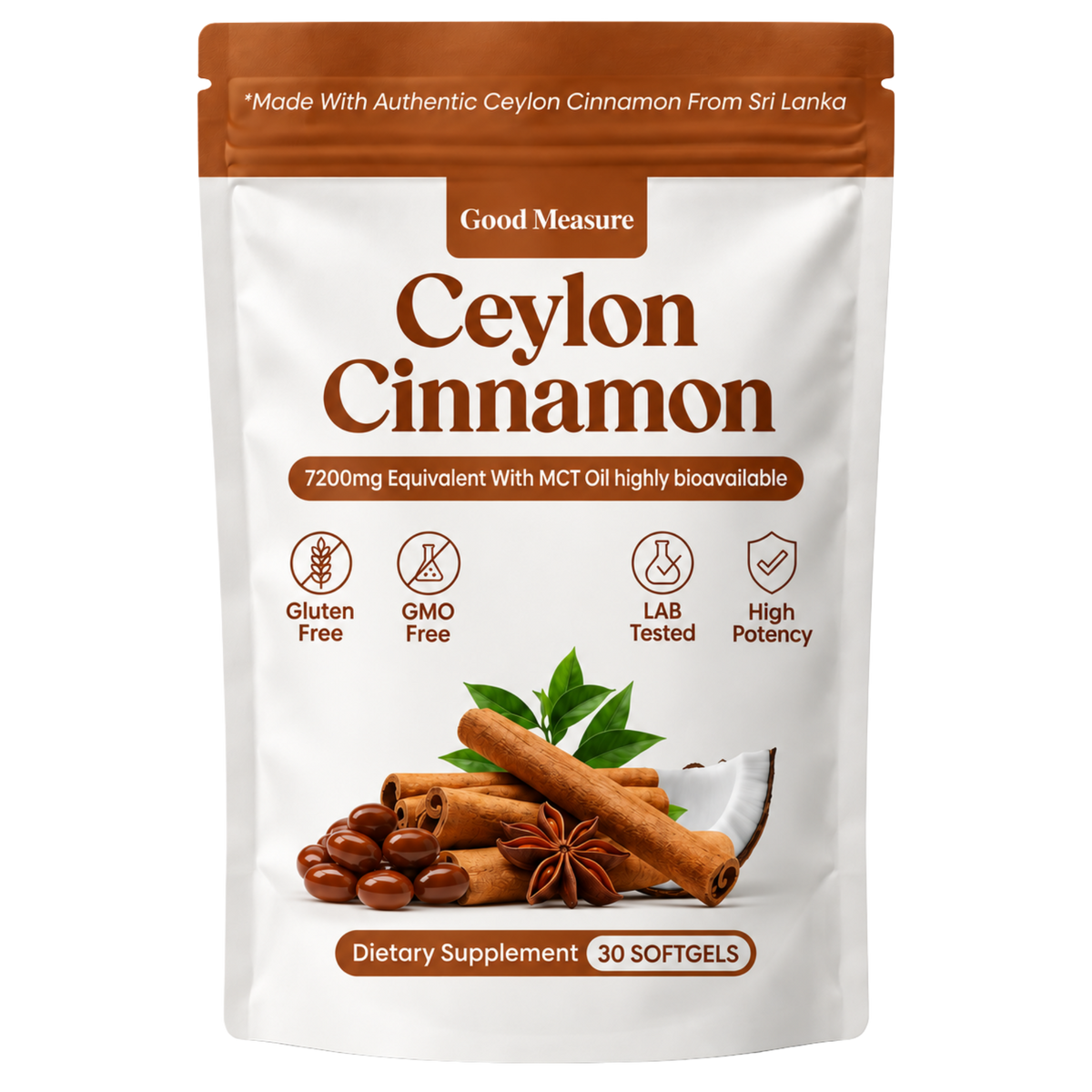 Good Measure Ceylon Cinnamon Softgels – 12:1 Extract, 600 mg